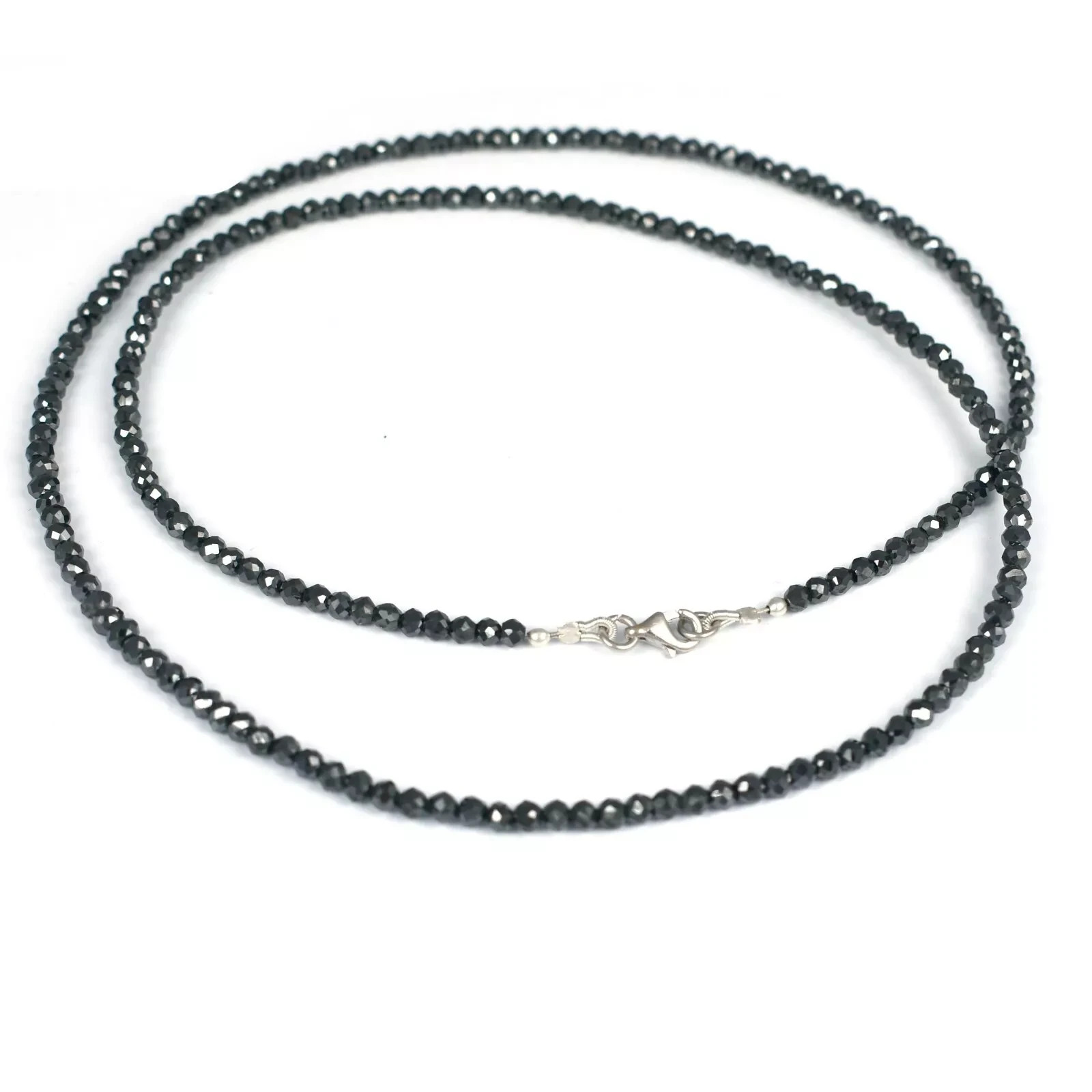 Certified 2 mm Certified Black Diamond Necklace, excellent Cut & Luster ! VIDEO