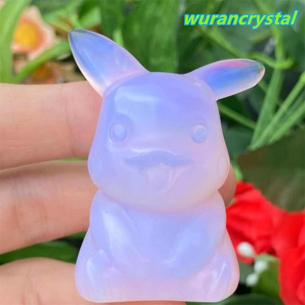Pink Opalite Quartz Crystal Carved Skull Pikachu point Reiki healing Gem gift 1p