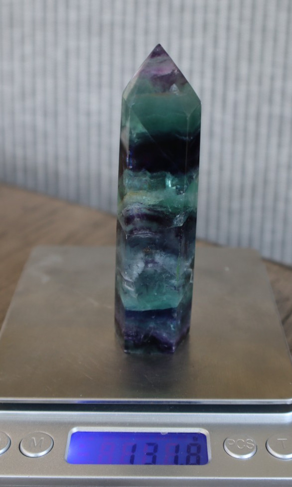 FLUORITE POINT 3.94 INCHES TALL/ 131.8 GRAMS