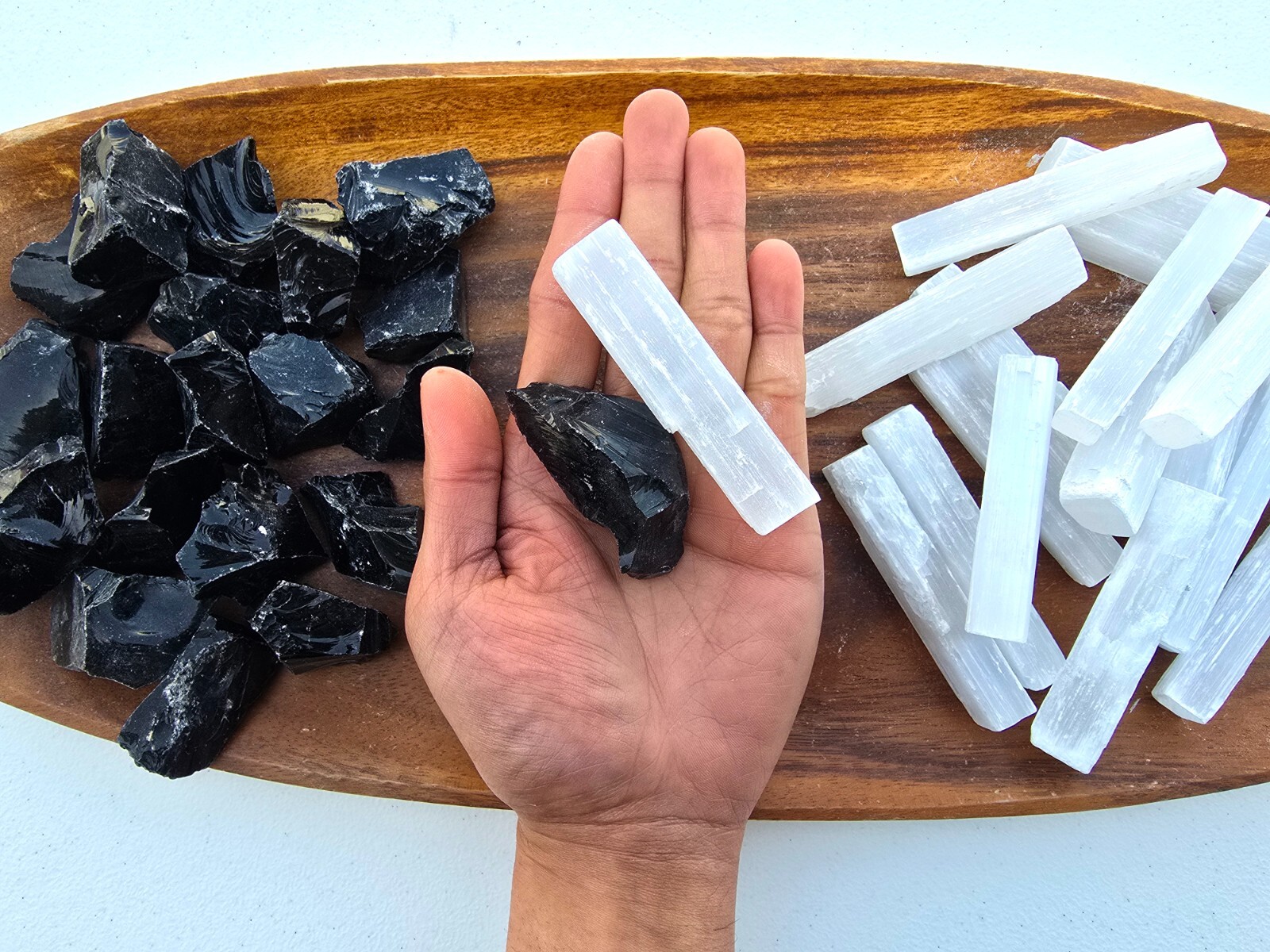 Charged Obsidian & Selenite Stick Protection Crystal Pair Raw Stone Healing Set