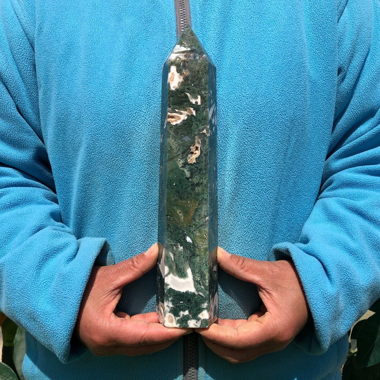 3.1 LB Natural Aquatic Agate Quartz Obelisk Crystal Point Wand