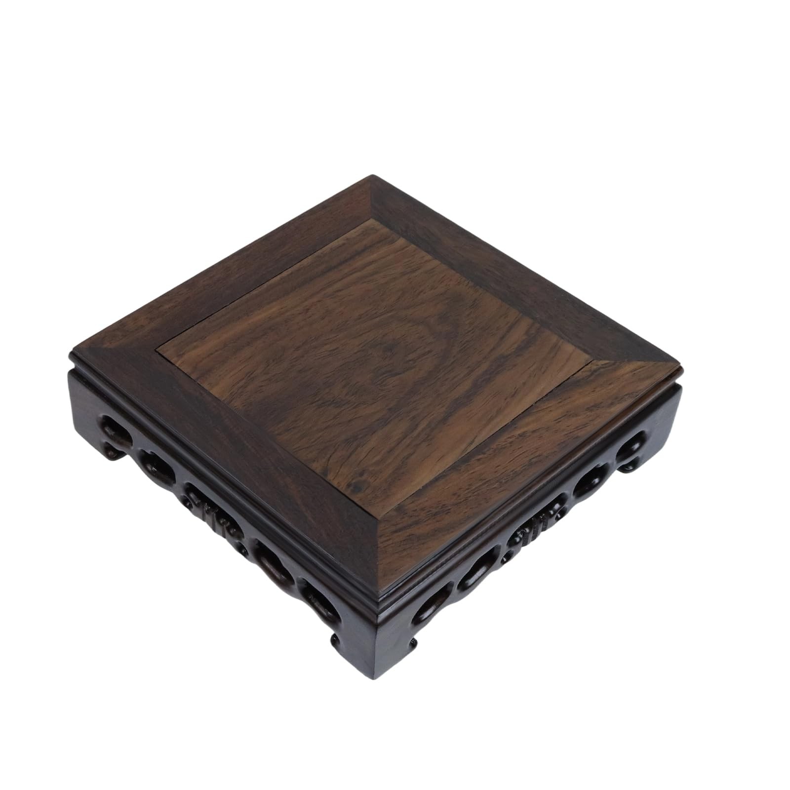 Oriental Ebony Wood Display Stand, 5.5 Inch Square Wooden Pedestal Base, Carv…