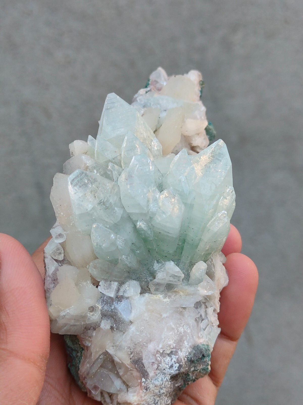 Green Apophyllite Flower on stilbite Matrix natural minerals Specimen
