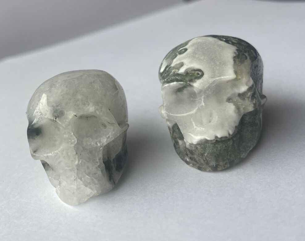 Green Moss Agate Pretty Human Skull Crystal Head Carving Sparkles See Others!