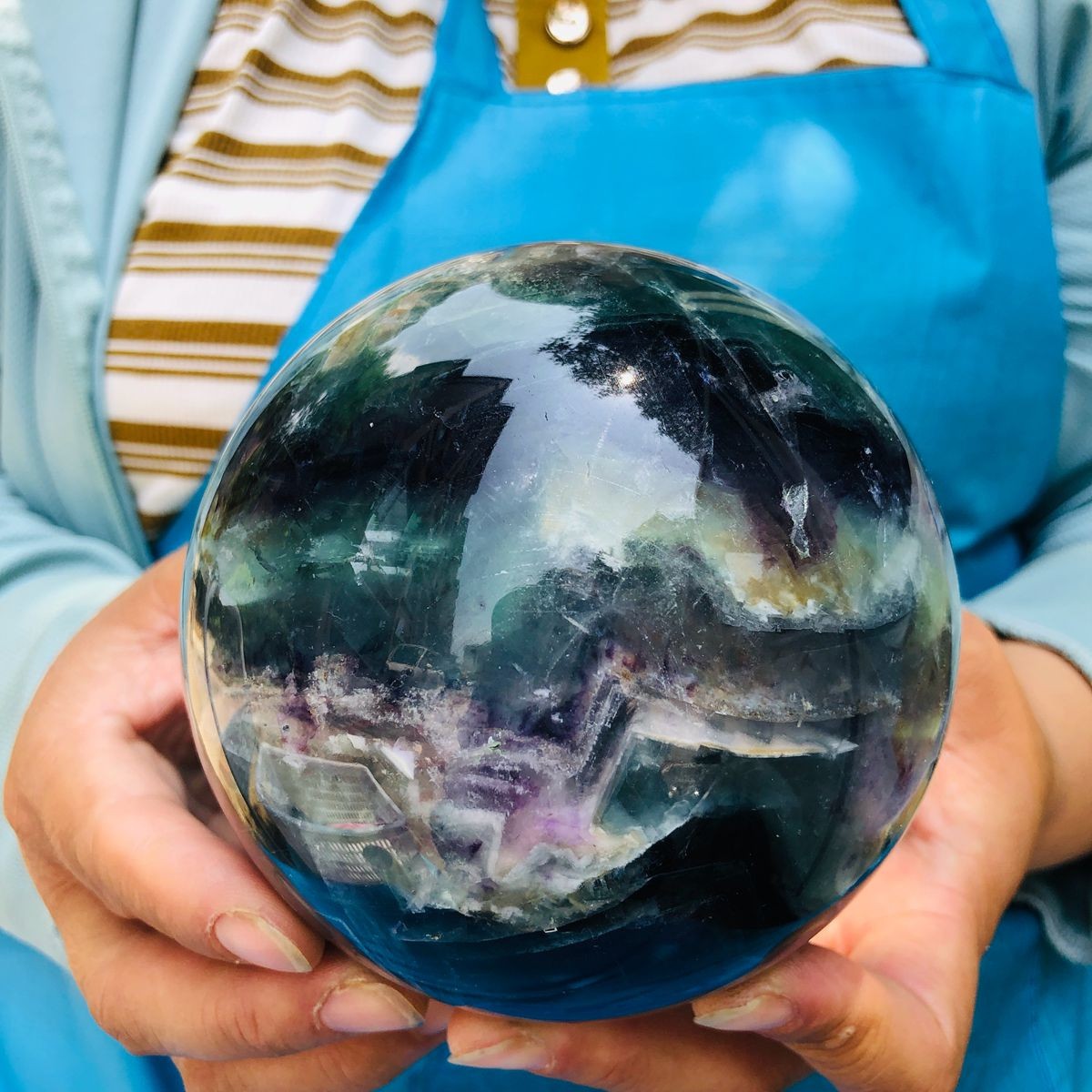 4.26LB Natural rainbow fluorite sphere quartz crystal polished ball healing