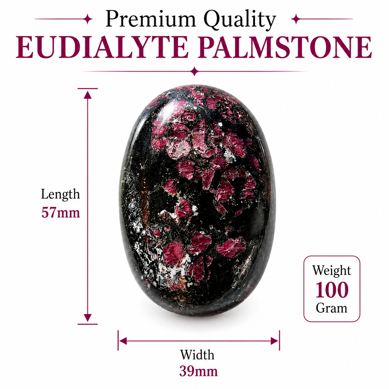 Natural Eudialyte Palm Stone 100g Polished Crystal Healing Gemstone 57x39mm