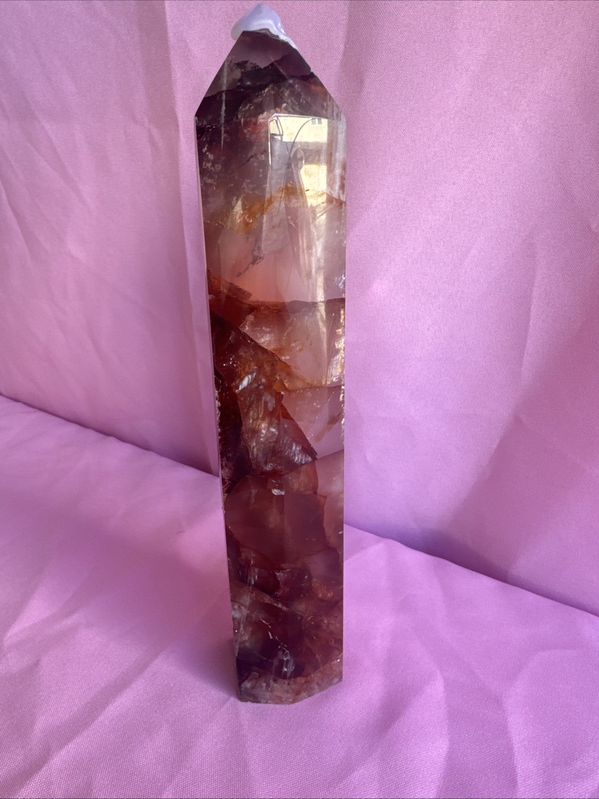 10” 2lb 8oz Fire Quartz/ Hematoid Quartz/ Quartz Tower Translucent Flashy/ Gemmy