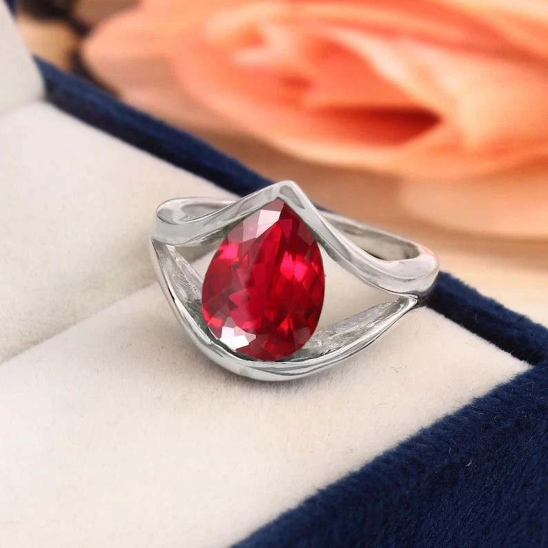 8 Ct Natural Red Ruby Pear Shape Certified Ring In 925 Sterling Silver All Sizes