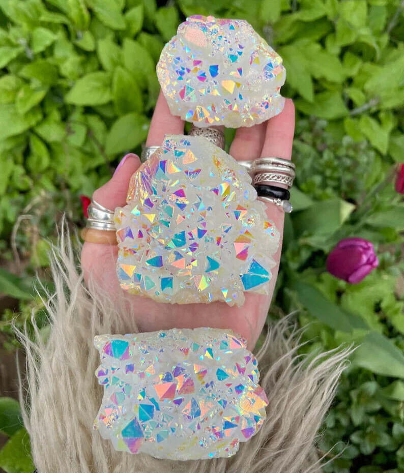 Titanium Raw Rainbow Angel Aura Quartz Cluster Geode Crystal Stone Specimens