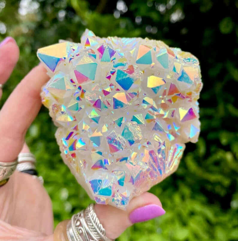 Titanium Raw Rainbow Angel Aura Quartz Cluster Geode Crystal Stone Specimens