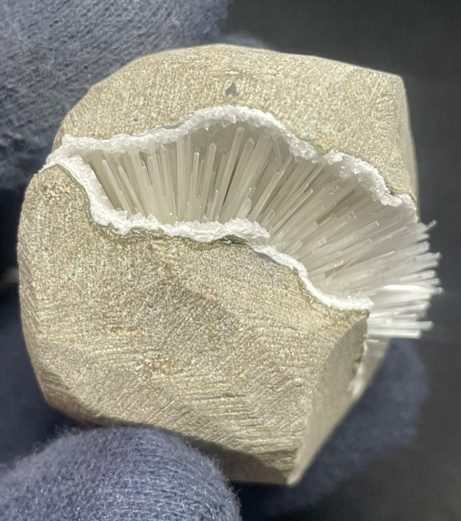 Stunning scolecite spray inside in matrix W/ natural formation of geode