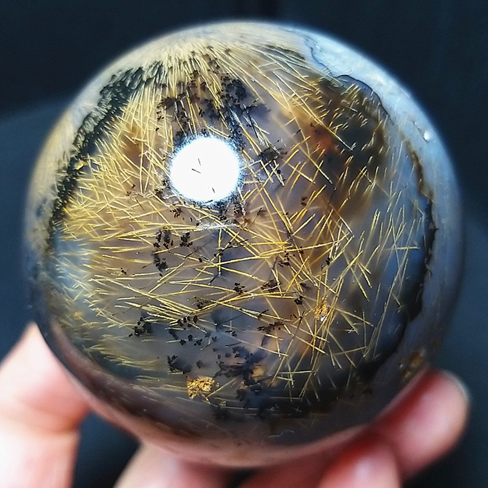RARE 297.5g Natural Golden Hair Rutilated Agate Crystal Sphere Healing A4888