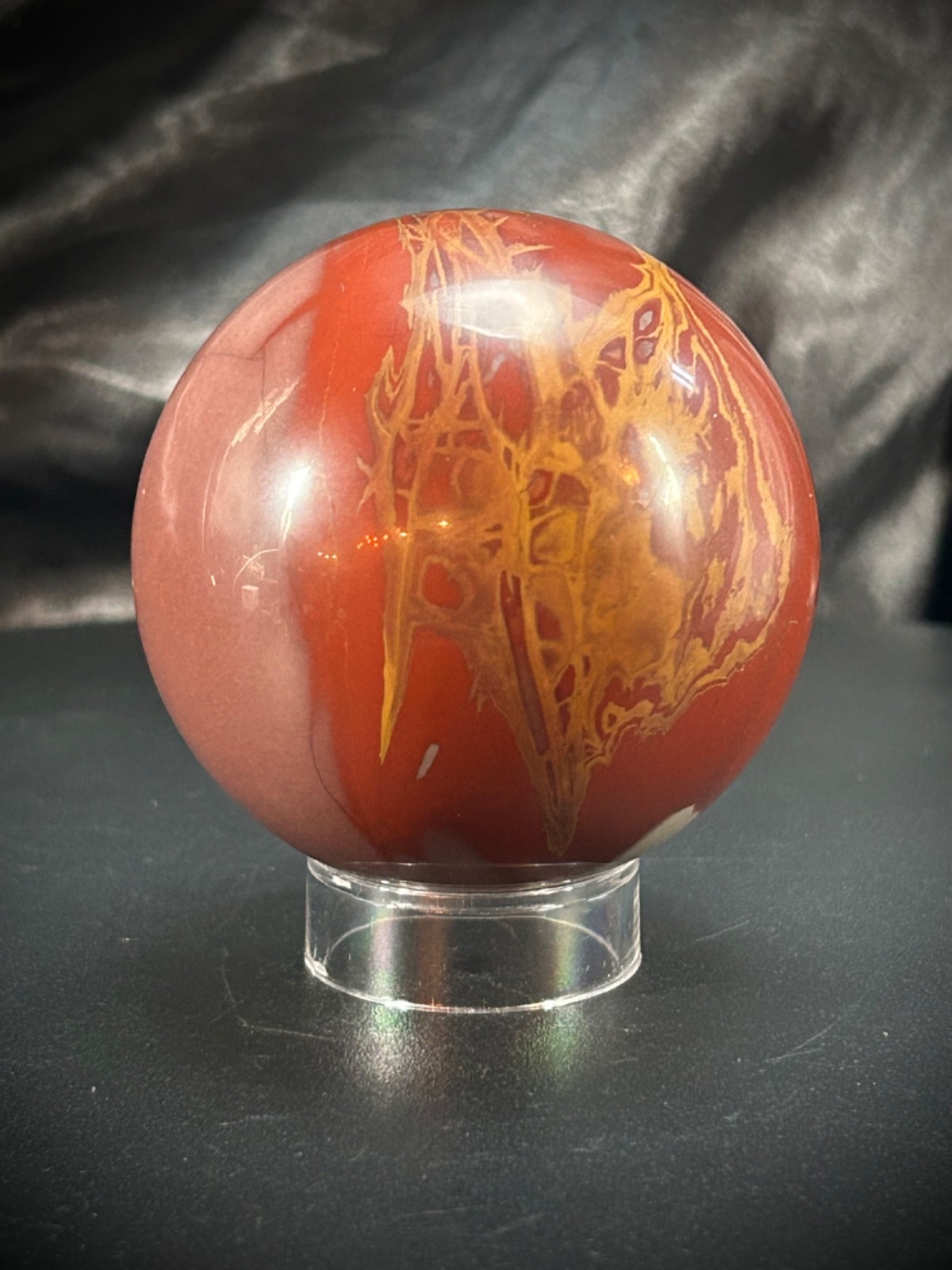 2.49″ Red Noreena Jasper Sphere With Acrylic Stand 12.3oz (350 grams)