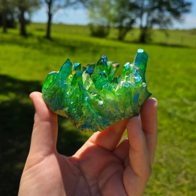 80-100G Green Angel Aura Quartz Crystal Cluster Titanium Crystal Geode Chunk