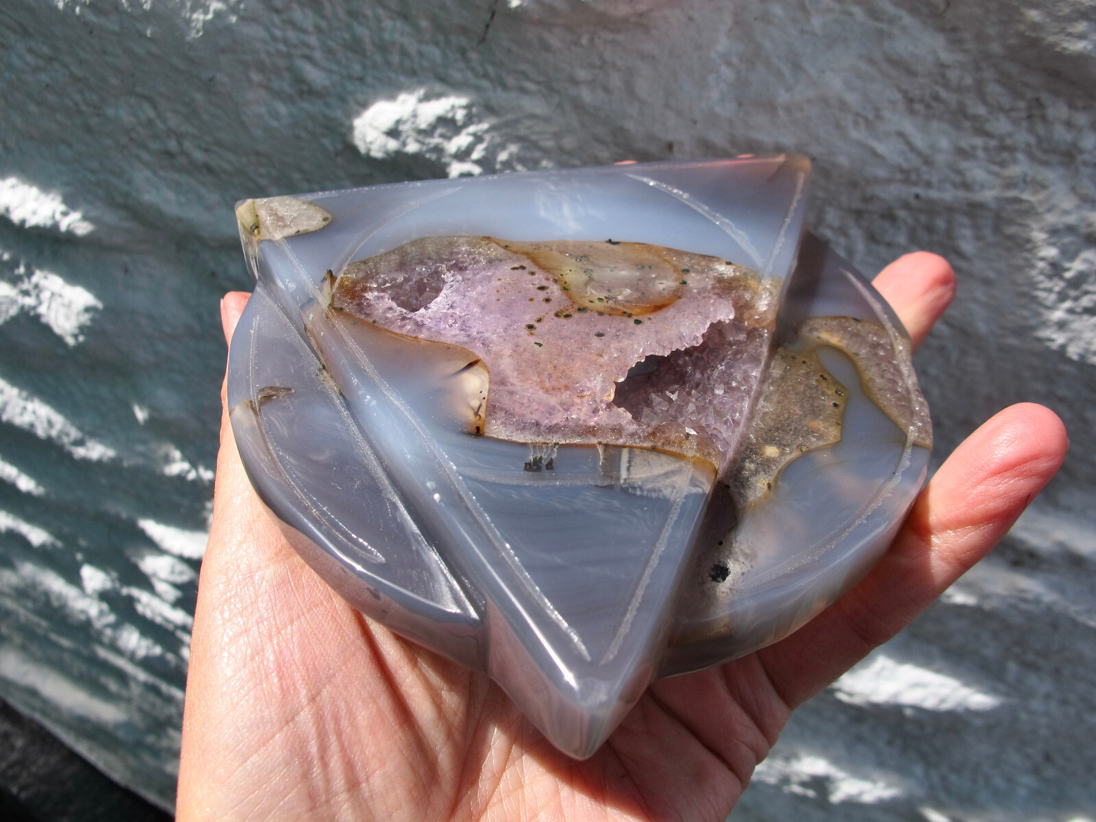 Agate Amethyst Druzy Triangle Circle & stand Crystal Healing Natural Polished