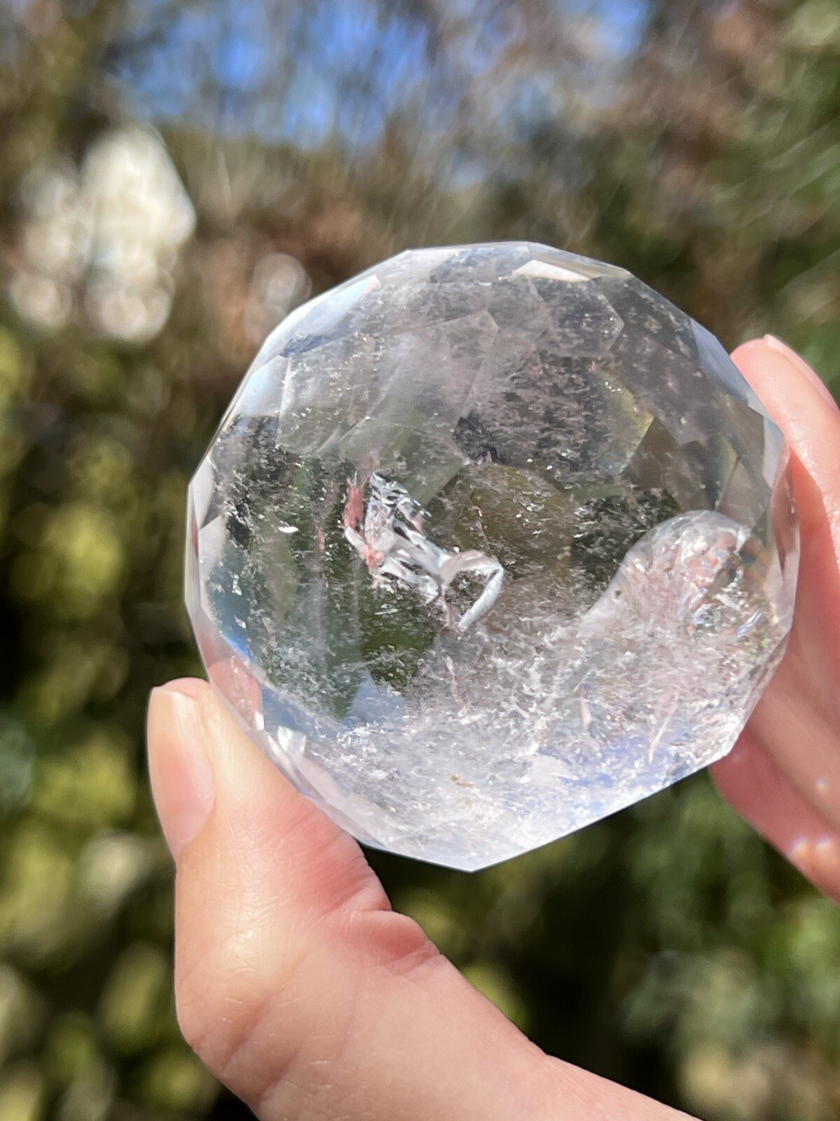 Clear Quartz Hand Faceted Large Crystal Ball AAA+ 48mm Diameter Freestanding 7