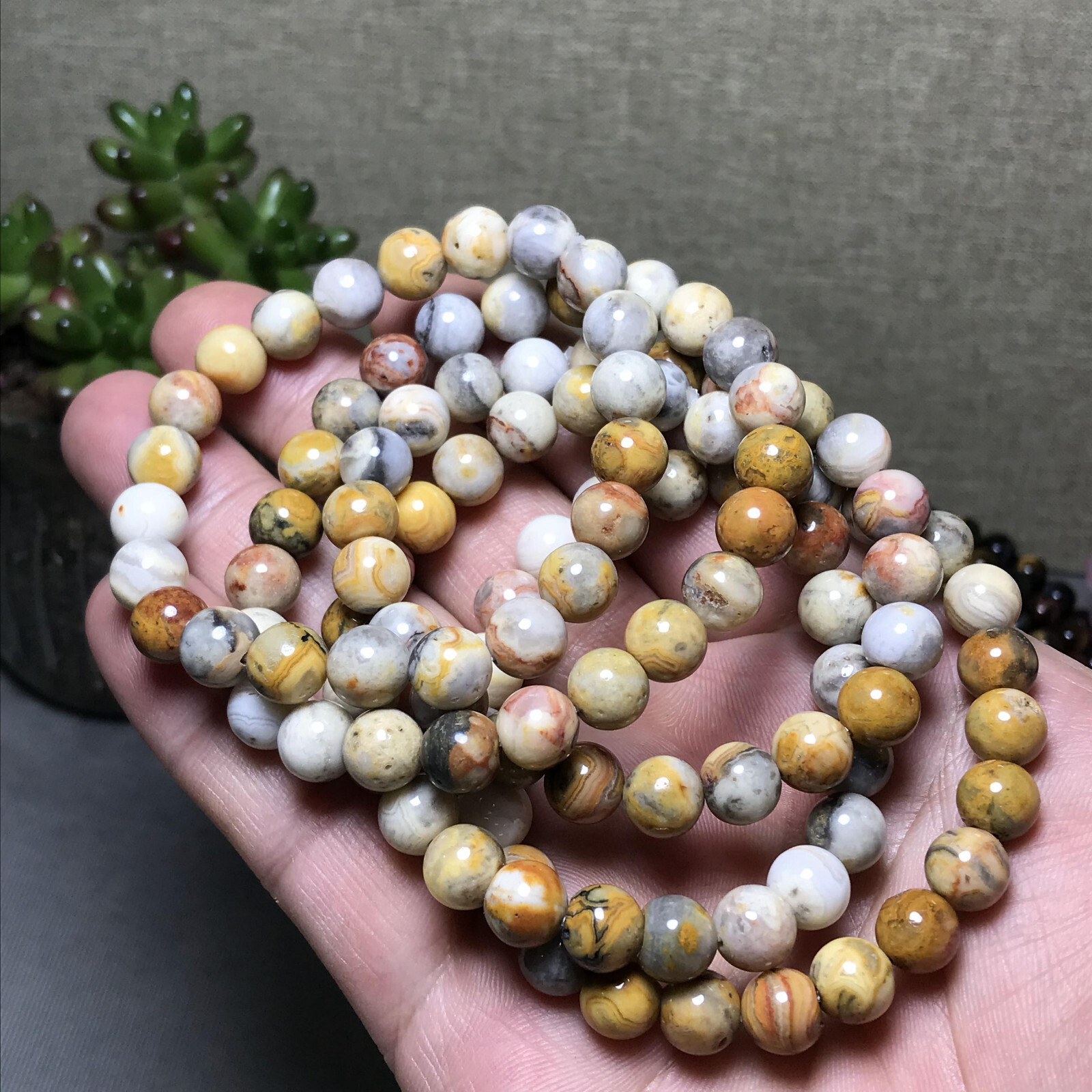 10Pcs Wholesal Natural Crazy agate bracelets Crystal ball sphere 8mm