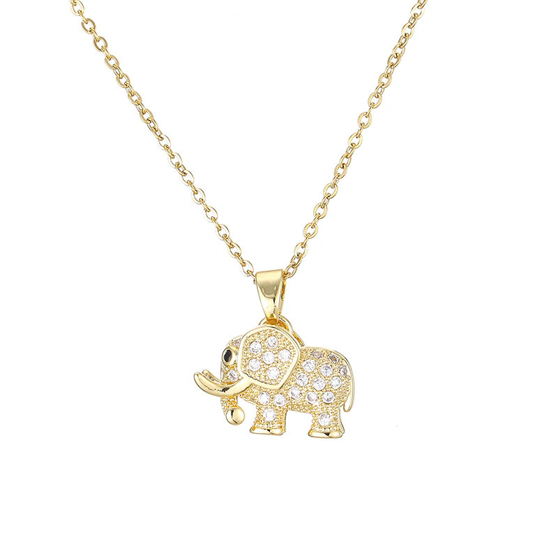 Women’s Fashion Jewelry Cubic Zircon Gold Elephant Pendant Necklace Gift 1PC
