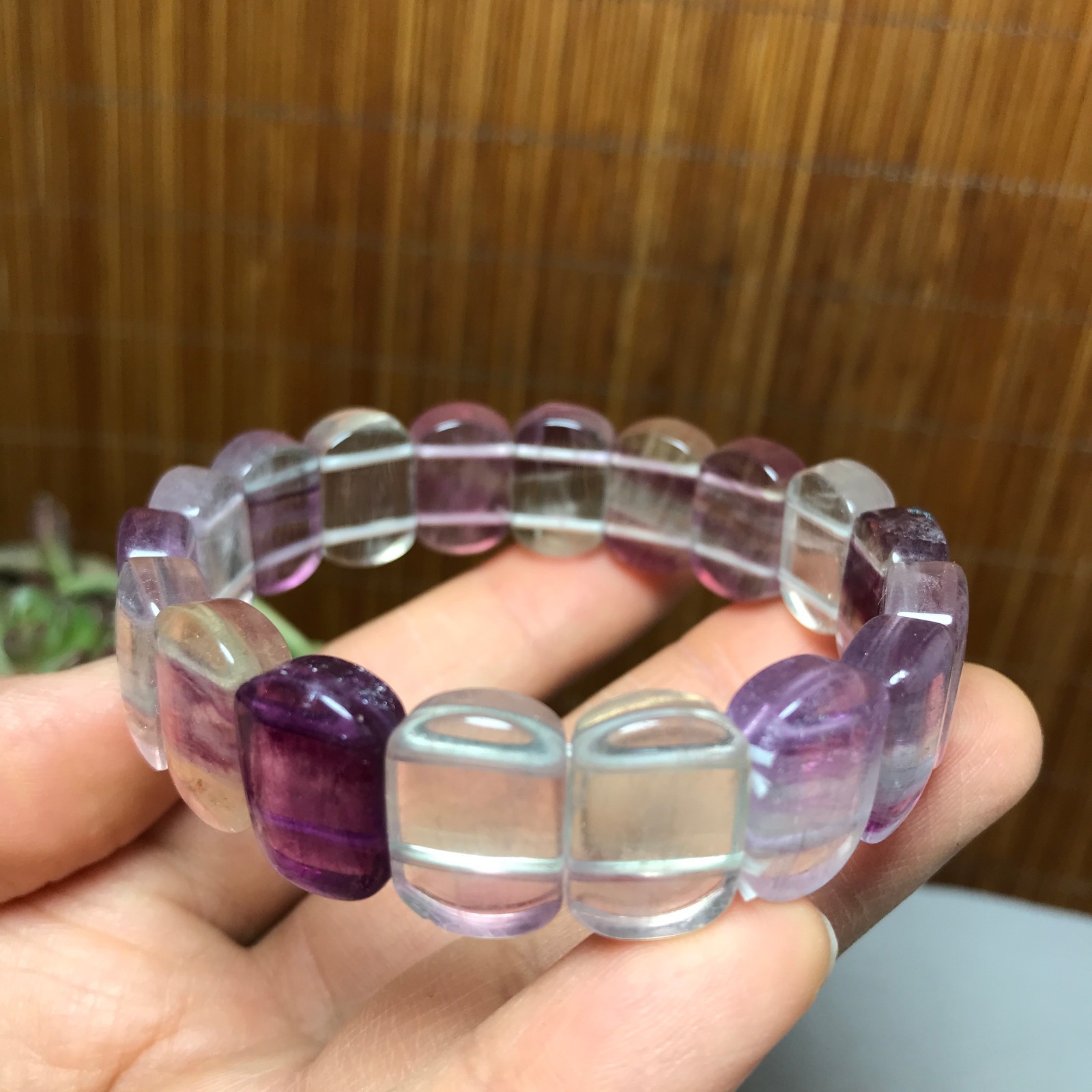 Natural Colored fluorite Bracelet Brown Gemstone Stretch Bracelet Handmade A4093