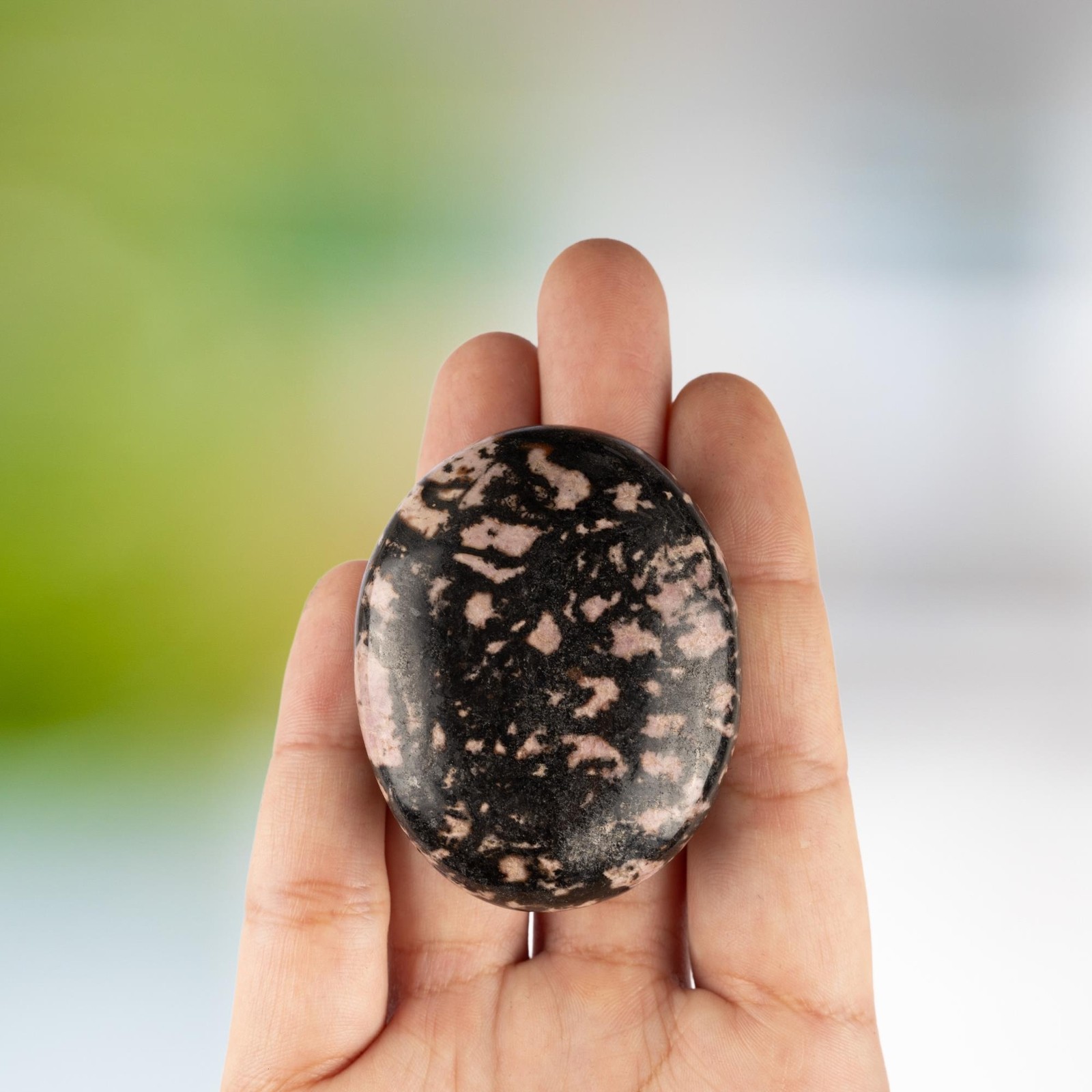 Rhodonite Palm Crystal Palm Stone for Anxiety Relief, Polished Worry Stone, Gift