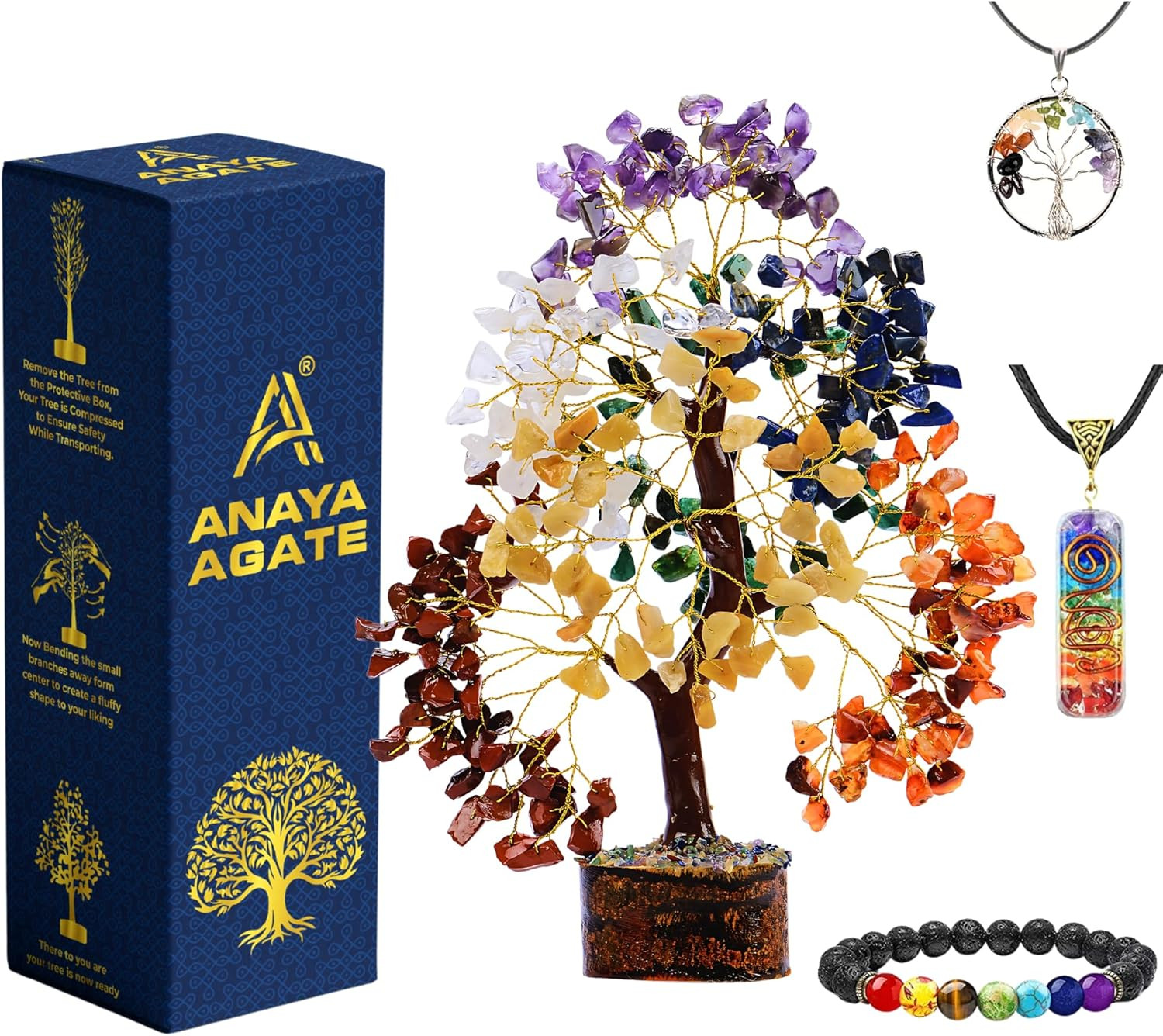 7 Chakra Healing Crystal Tree Kit, Bracelet, Pendant, Necklaces, Handmade Gemsto