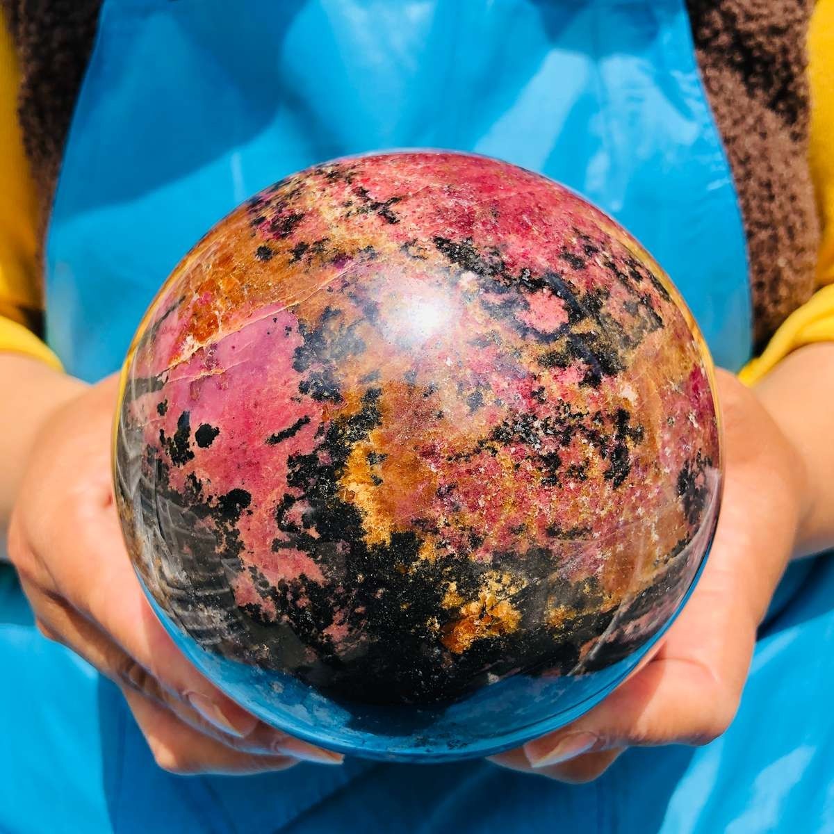 6.24 LB Natural Rhodonite Crystal Sphere Pink Black Healing Gem Stone 4773