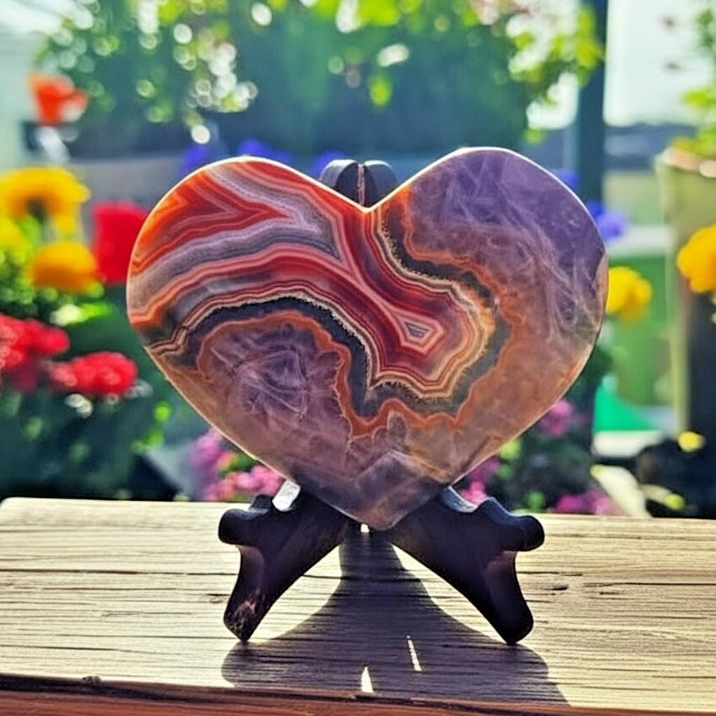 Mexican Amethyst Crazy Lace Agate Heart Stone Natural Crystal for Healing & Love