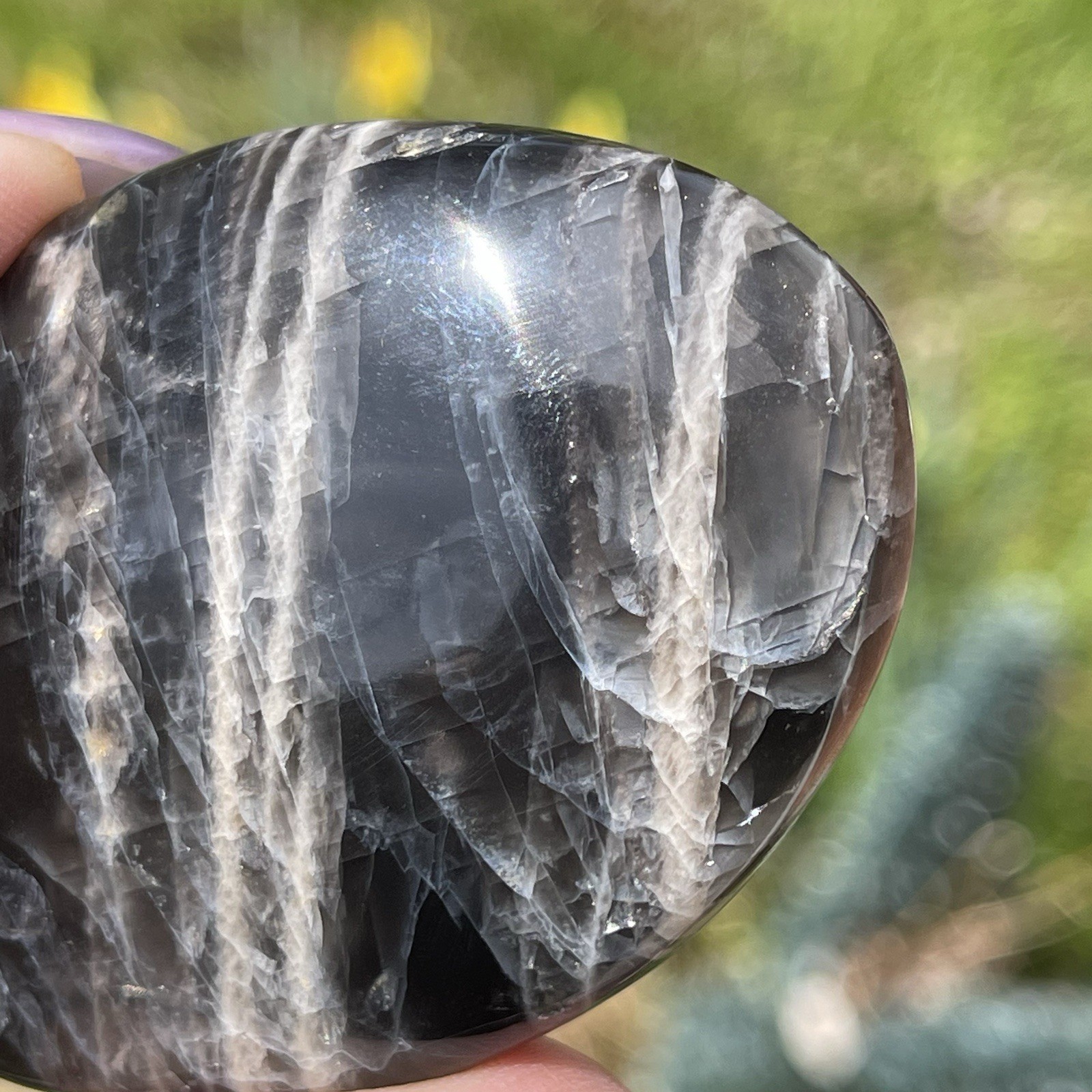 Black Sunstone Flat Palm Medallion Crystal Freeform Confetti sunstone Gemstone