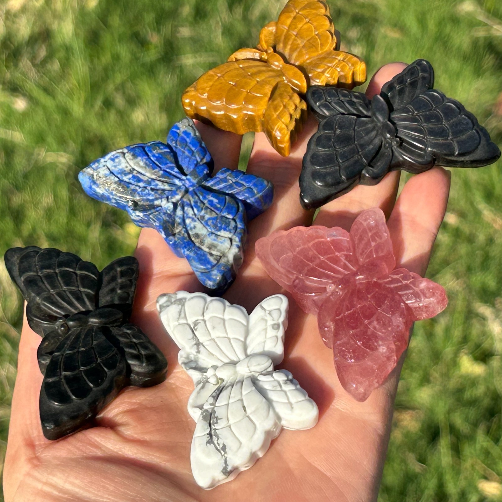 10pcs Mix Natural Quartz Crystal Butterfly Skull Carved Crystal Skull Reiki 1.8″