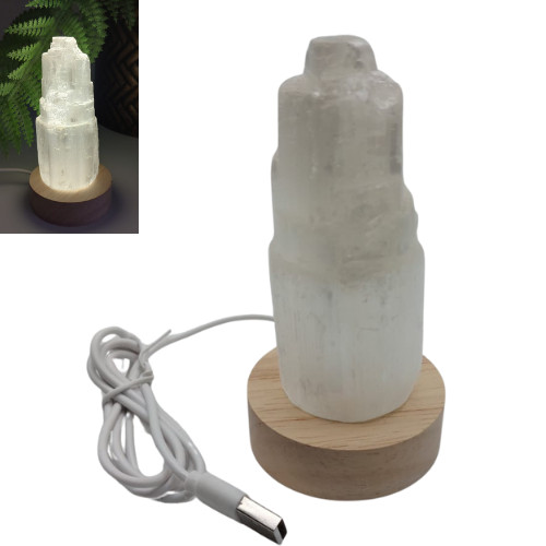 Selenite Natural Tower USB LED Healing Crystal Night Light Decor Lamp UK Stock