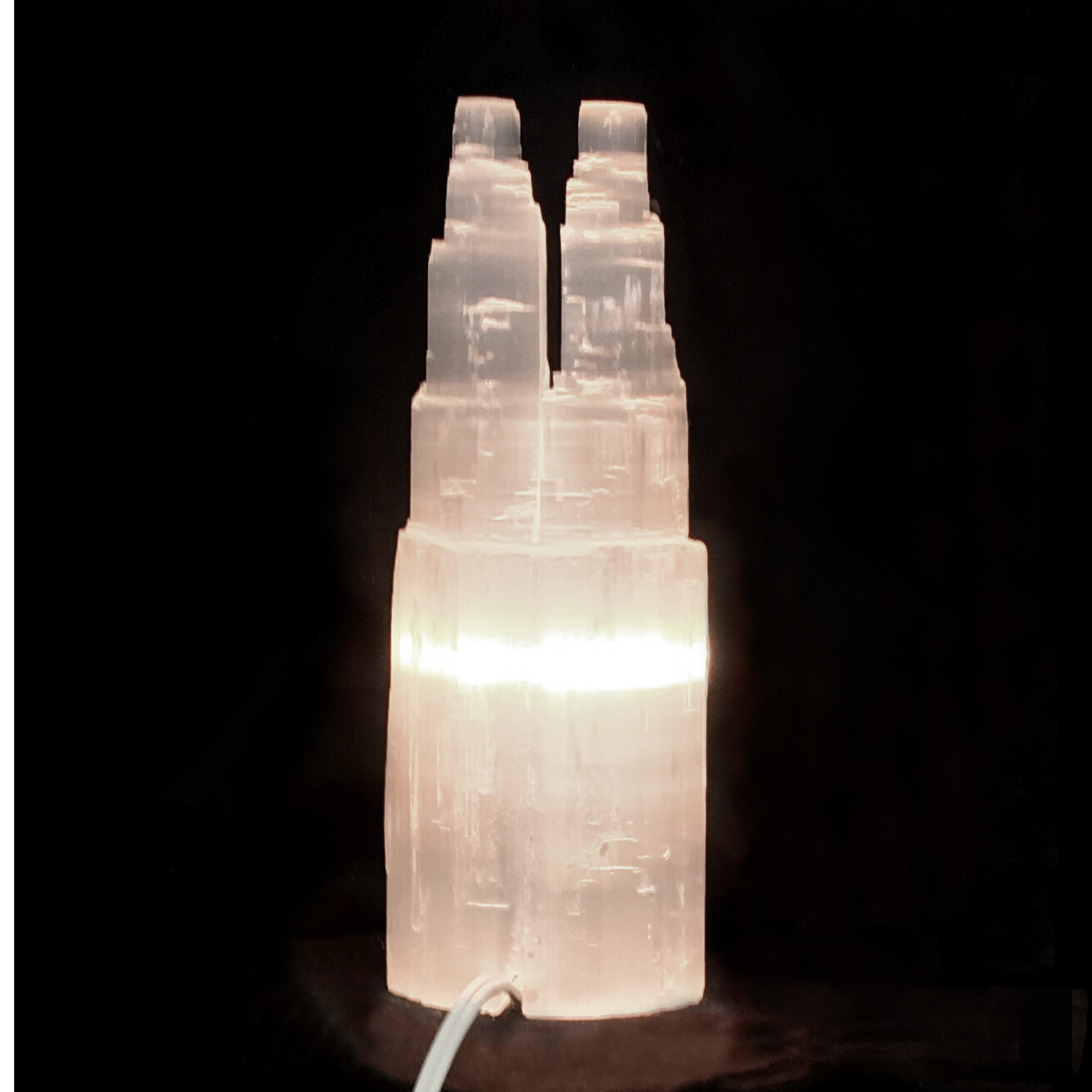 Selenite Tower Lamp ” Double Twin Tower White Natural Crystal Light & LED Cord