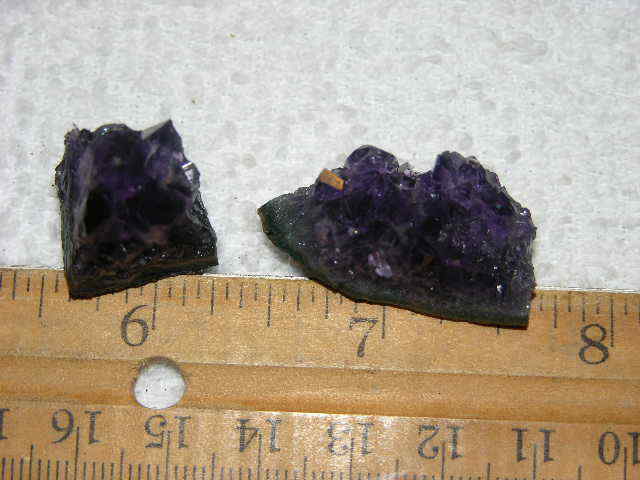 2 Amethyst crystal clusters grape jelly saturation smaller jewelry-sized 1″ J11