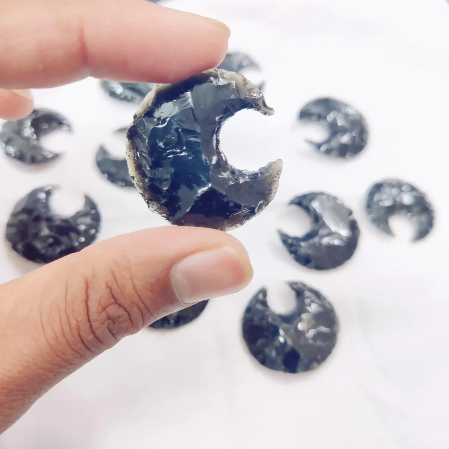 Bulk Obsidian Moon Crystal, Carved Crescent Obsidian Gemstone, Moon Pendant