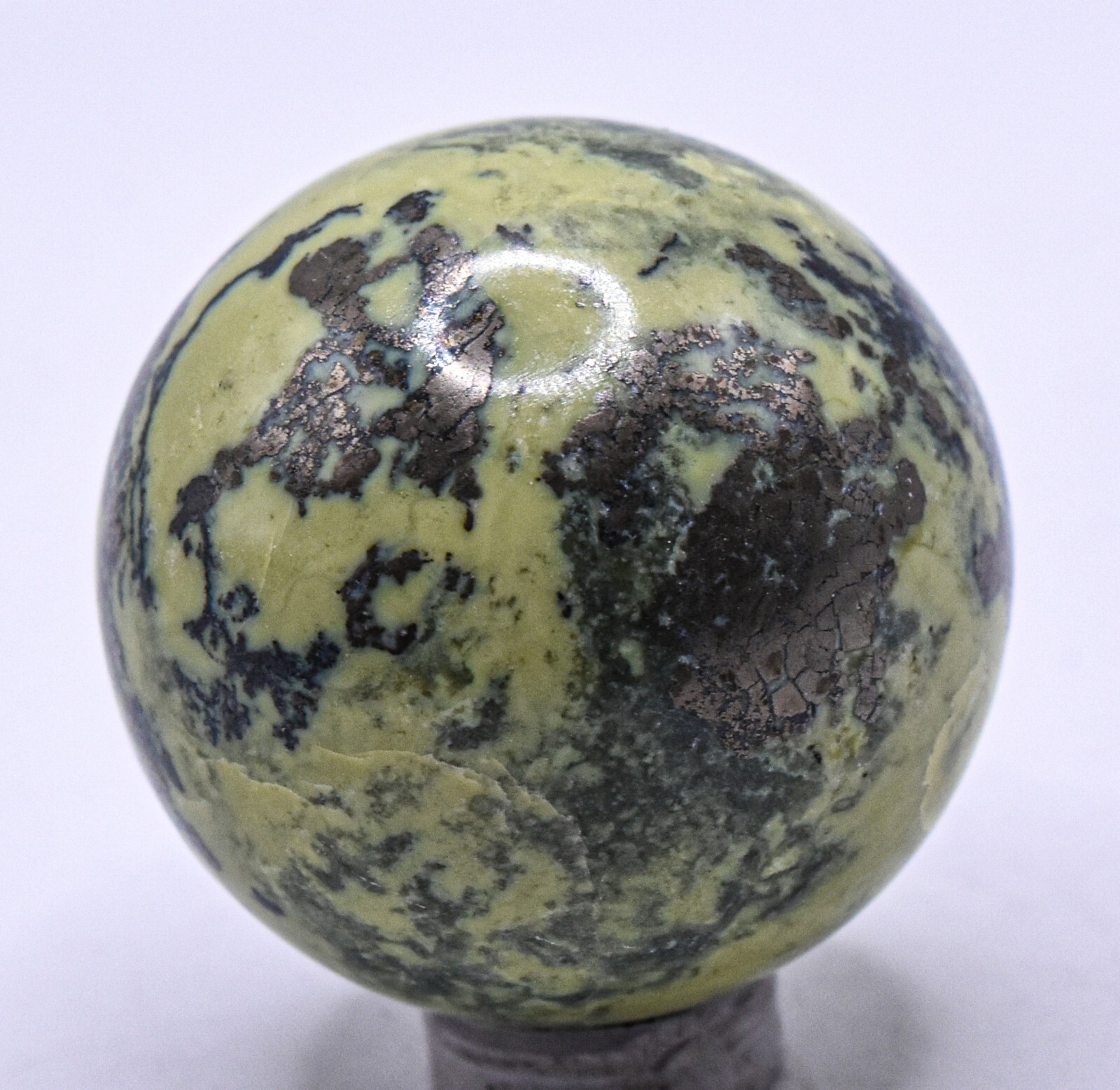 39mm Serpentine w/ Golden Pyrite Sphere Polished Gemstone Crystal Mineral – Peru