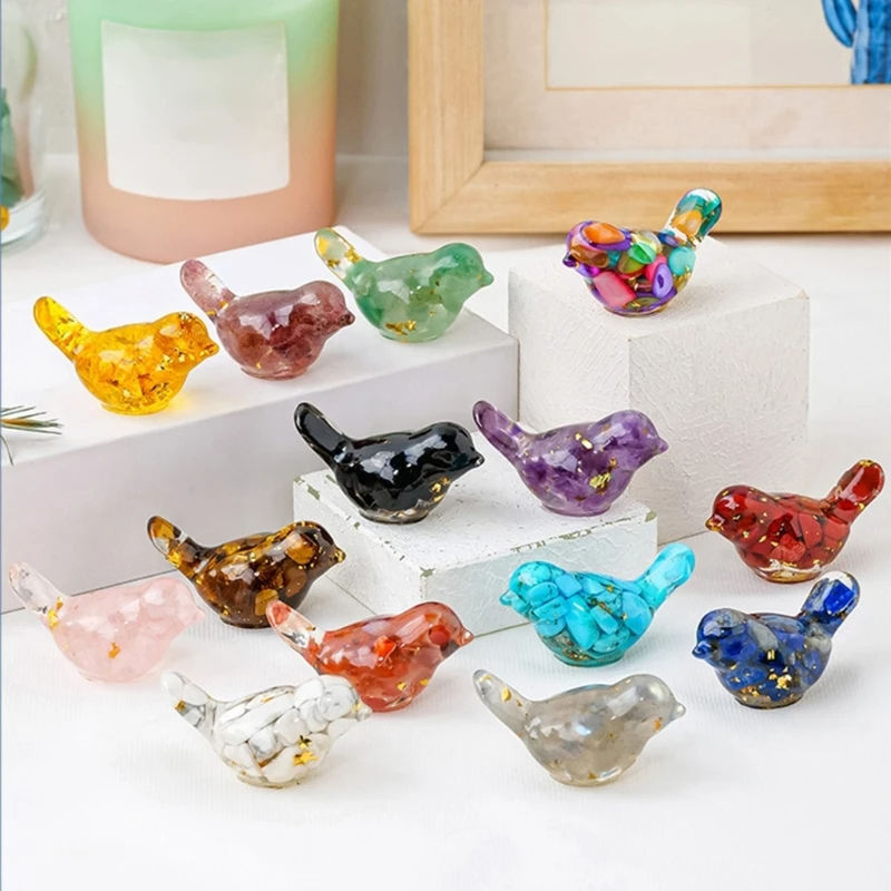 Natural Quartz Crystal Gravel Drops Glue Bird Mini Healing Birdie Resin Decor