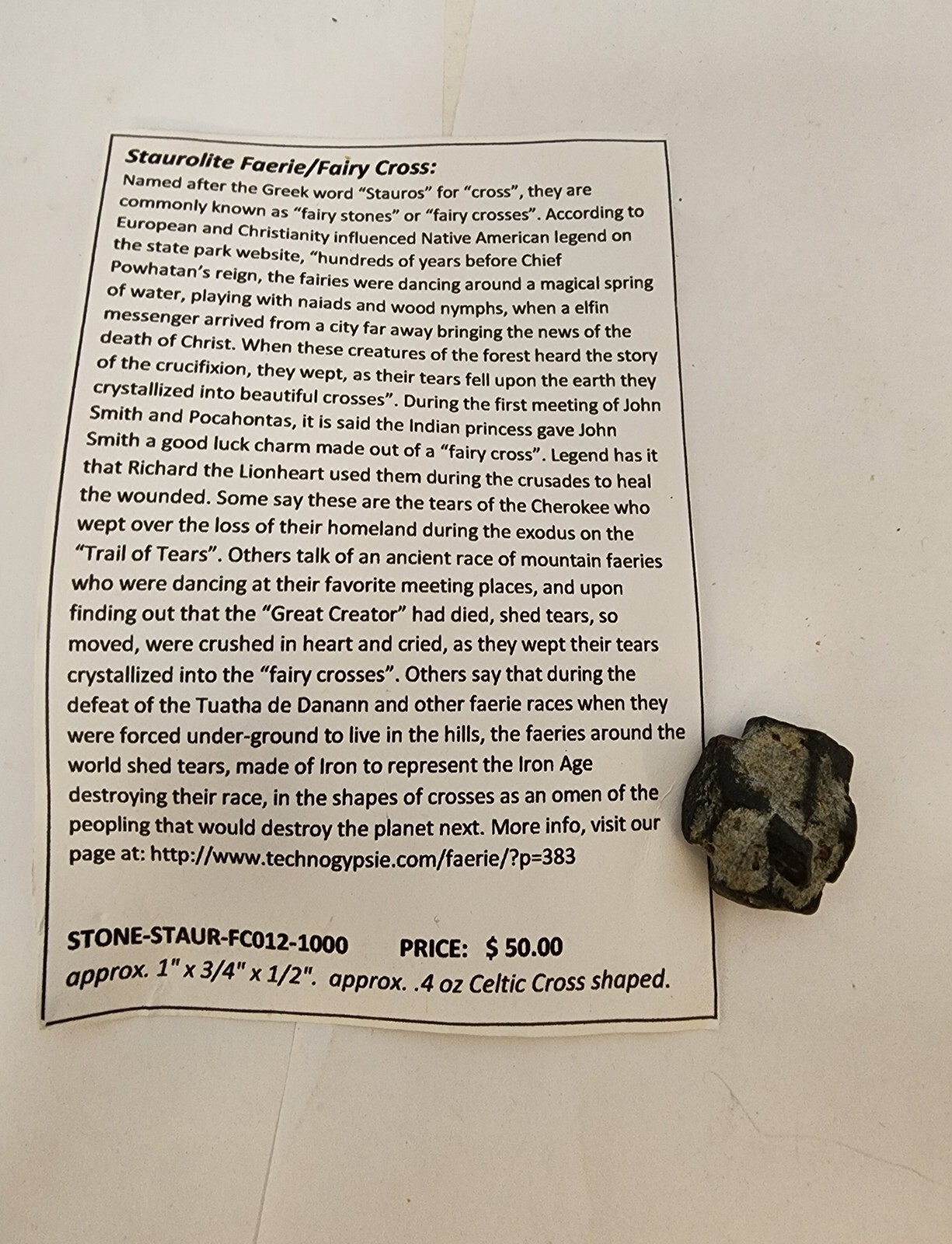Staurolite Celtic cross – small approximately 1x.75x.5 FC012