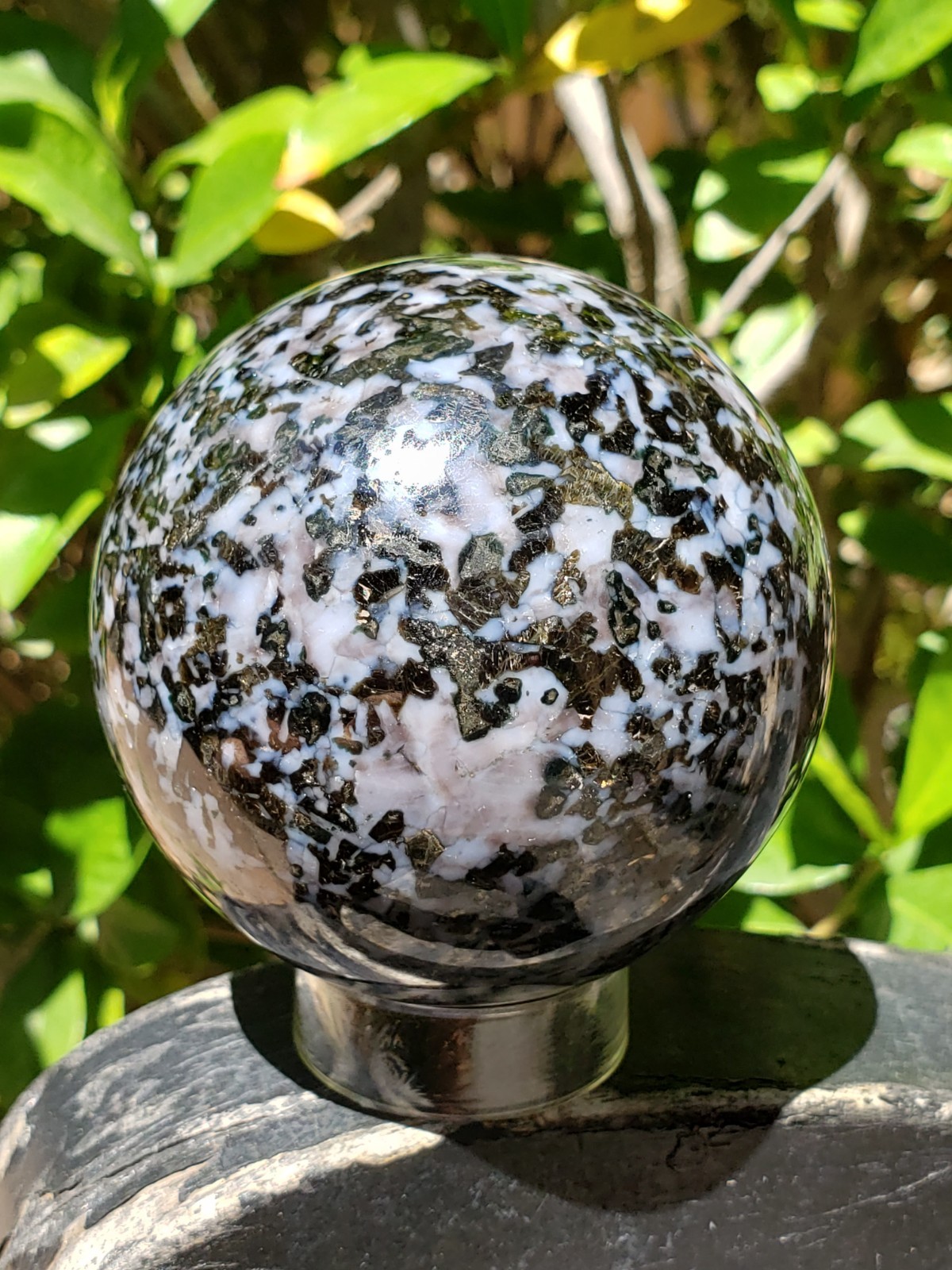 2.55″ Indigo Gabbro Mystic Merlinite Blizzard Stone Crystal Sphere, 438g