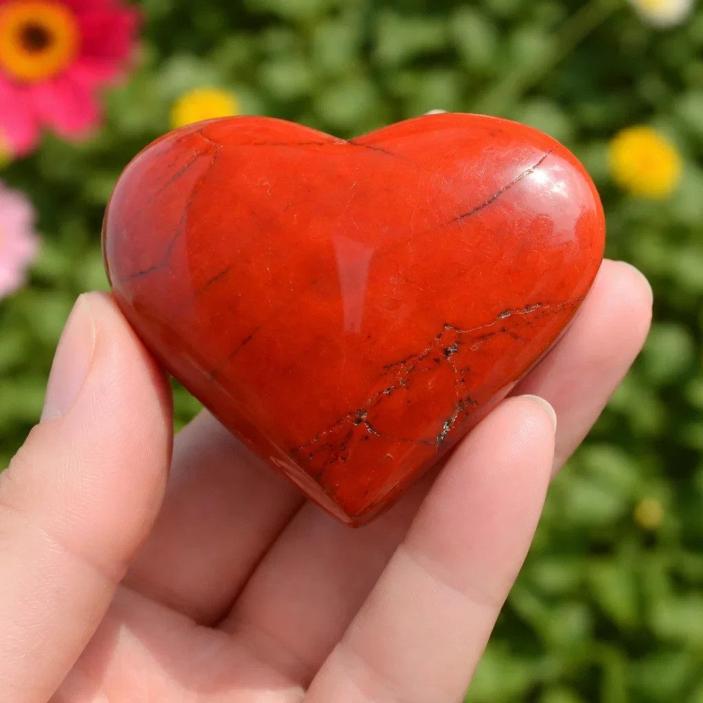 Red Jasper Heart Stone Natural Polished Pocket Palm Crystal Gift for Her Him