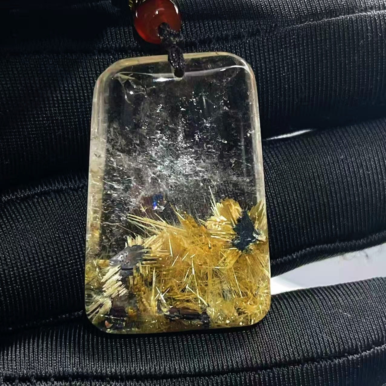 17.8g Natural Gold Hair Rutilated Quartz Crystal Pendant Reiki Healing Gift