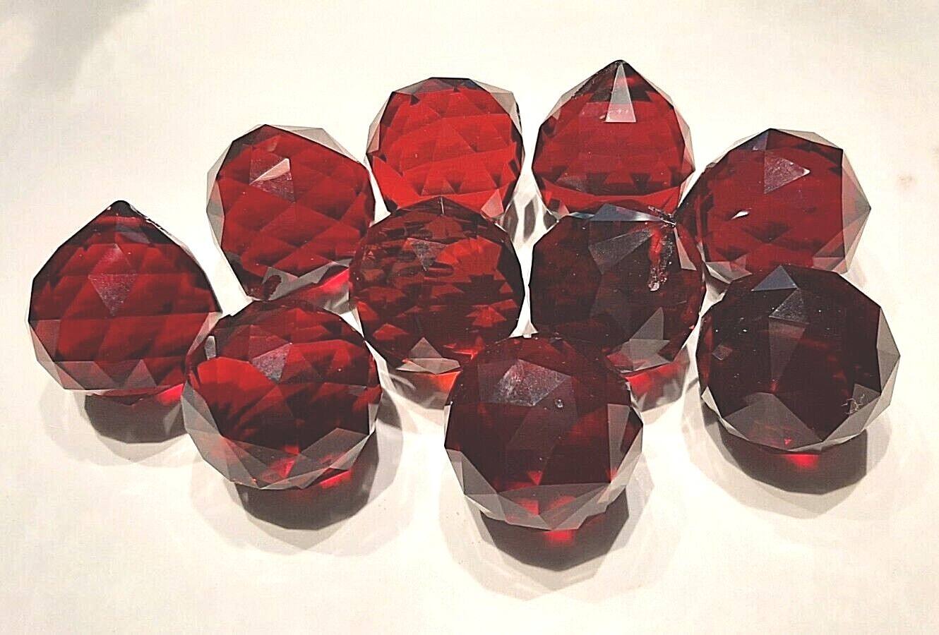 Hanging Crystal Balls Faceted Sphere 47mm RubyRed 10pcs Set Fung Shui Decolation