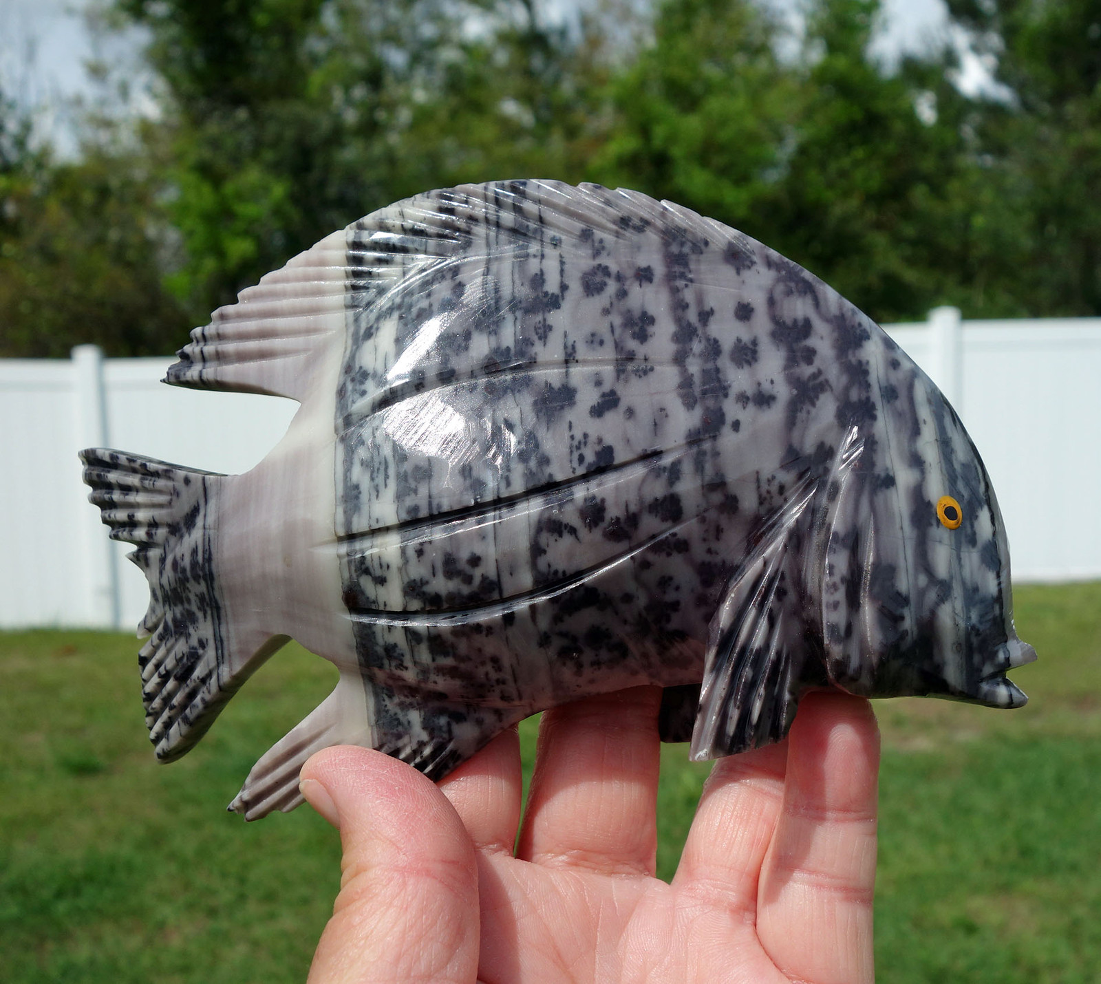 Jasper & Dolomite Calcite Crystal FISH Carving TOTEM FETISH For the Fish Lover