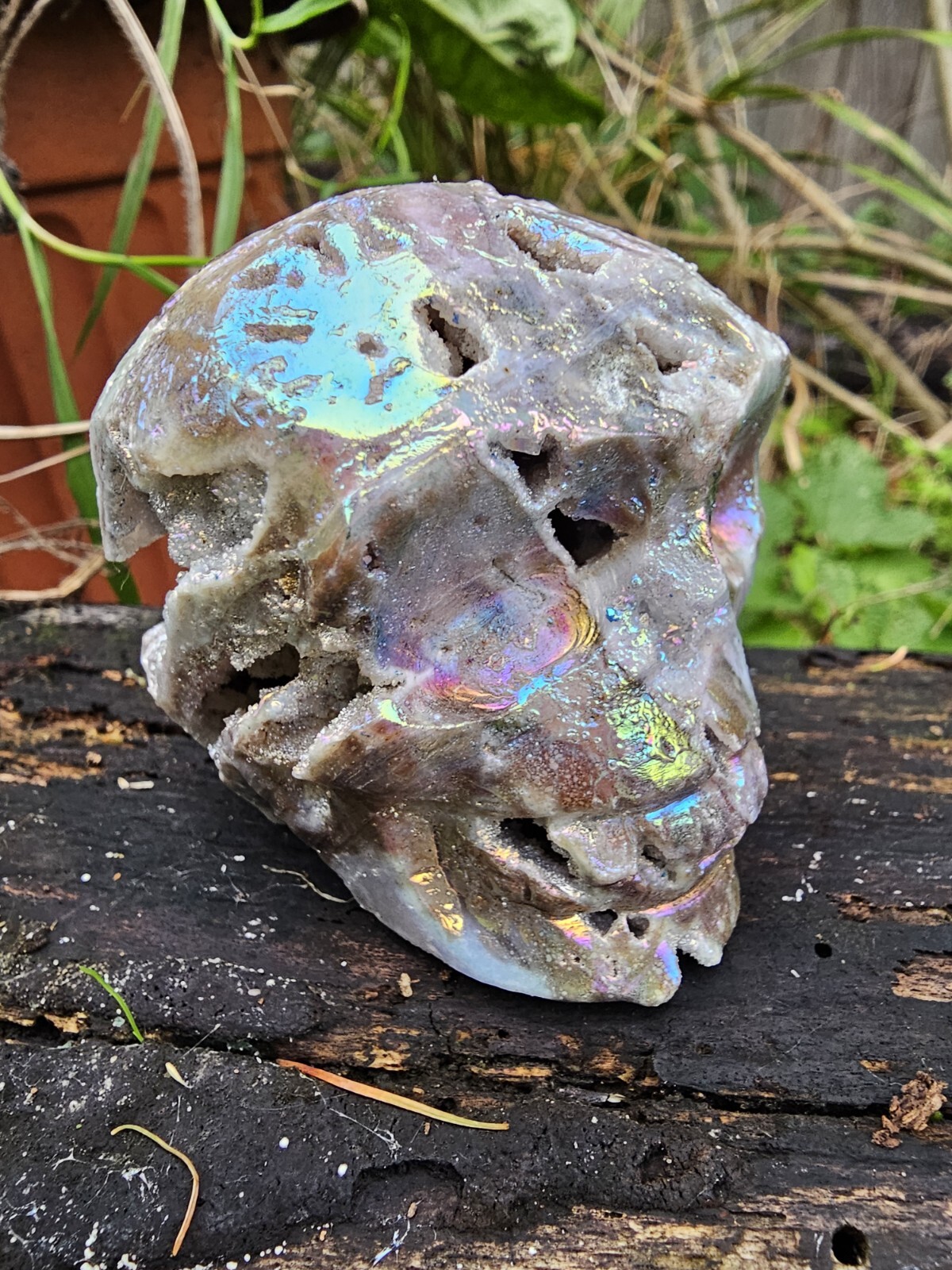 *SALE* Druzy Titanium Rainbow Aura sphalerite crystal Skull Angel Aura