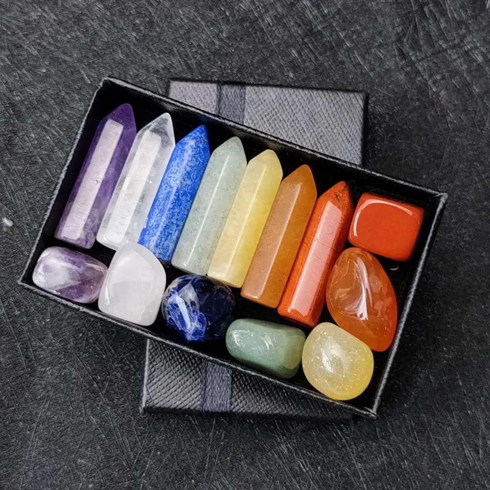 **Natural Stone Crystal Gemstone Chakra Healing Quartz Set Home Decor Gift Box**