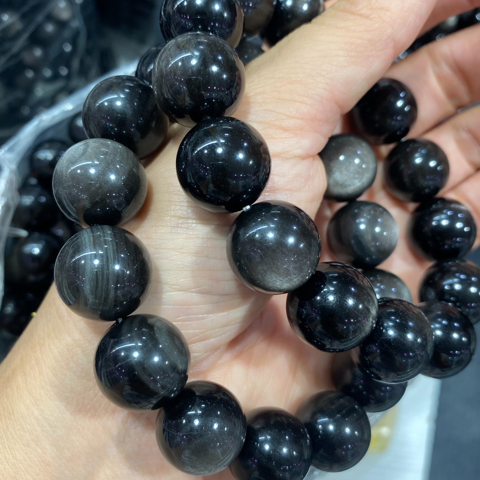 1Pcs silver obsidian bracelets 16mm