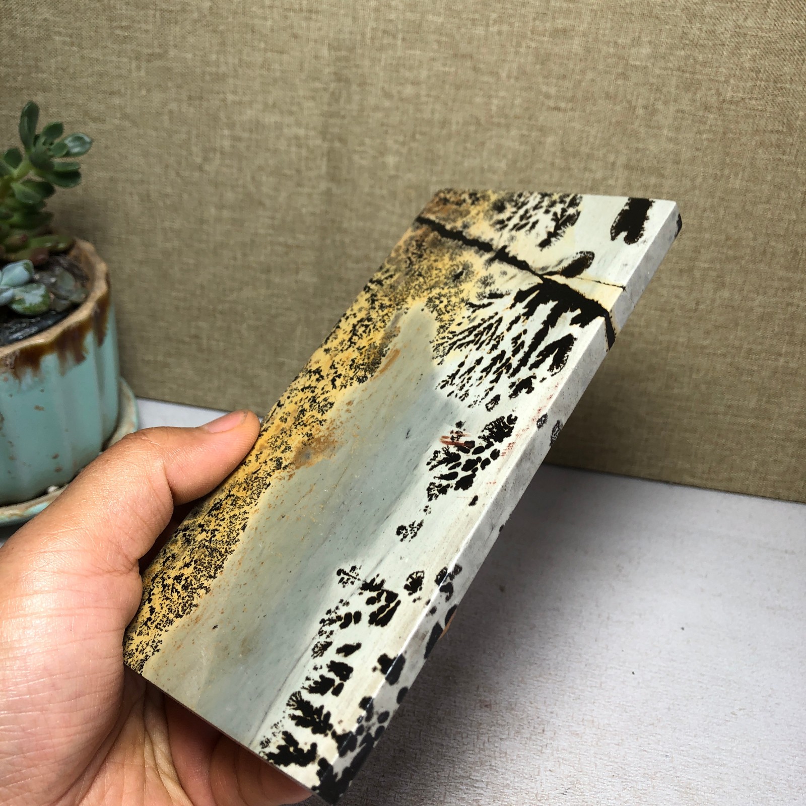 Natural Chinese painting stone crystal ornaments pictographic landscape A5057