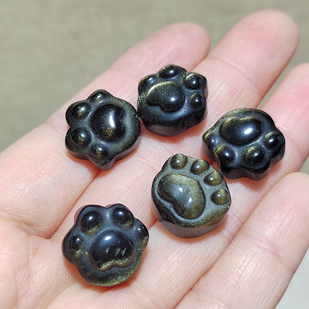 5pcs Natural Golden Obsidian Cat Claw Skull Carved Quartz Crystal Skull healing