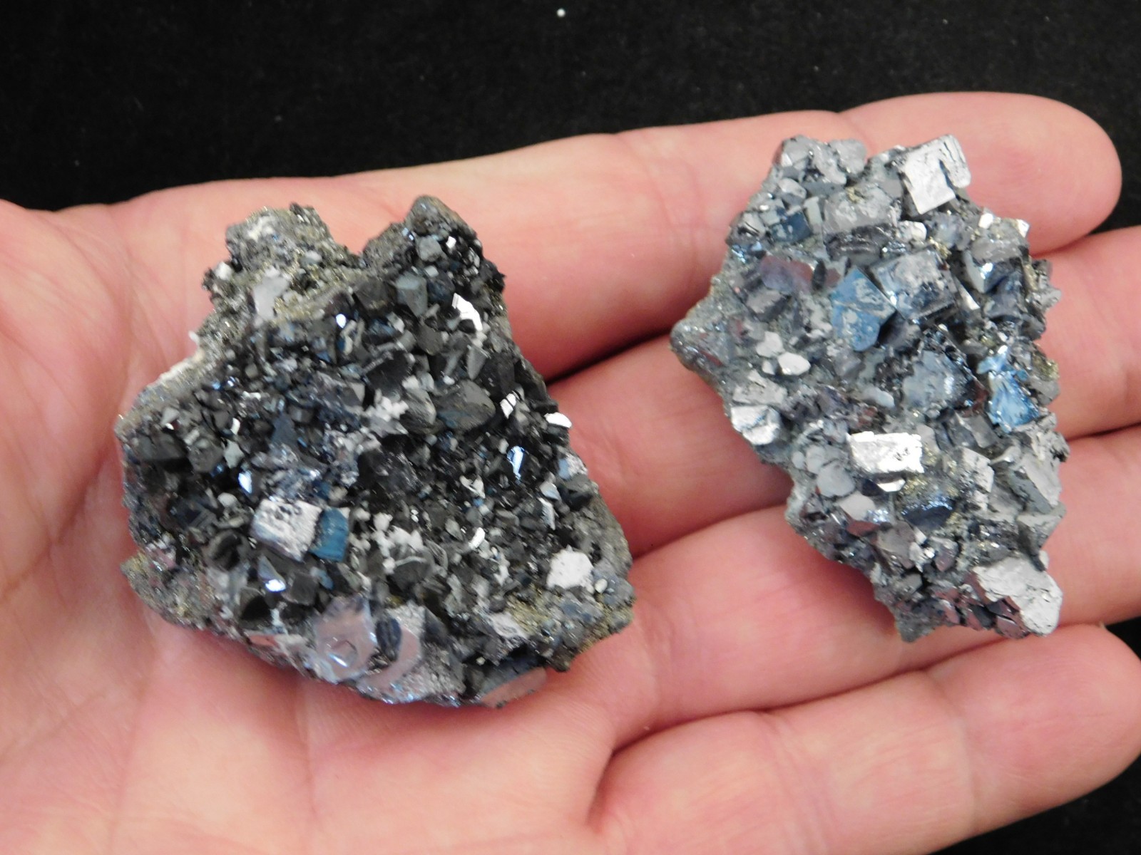 TWO! Rhombic GALENA Crystal Clusters with Druzy PYRITE Peru 137gr