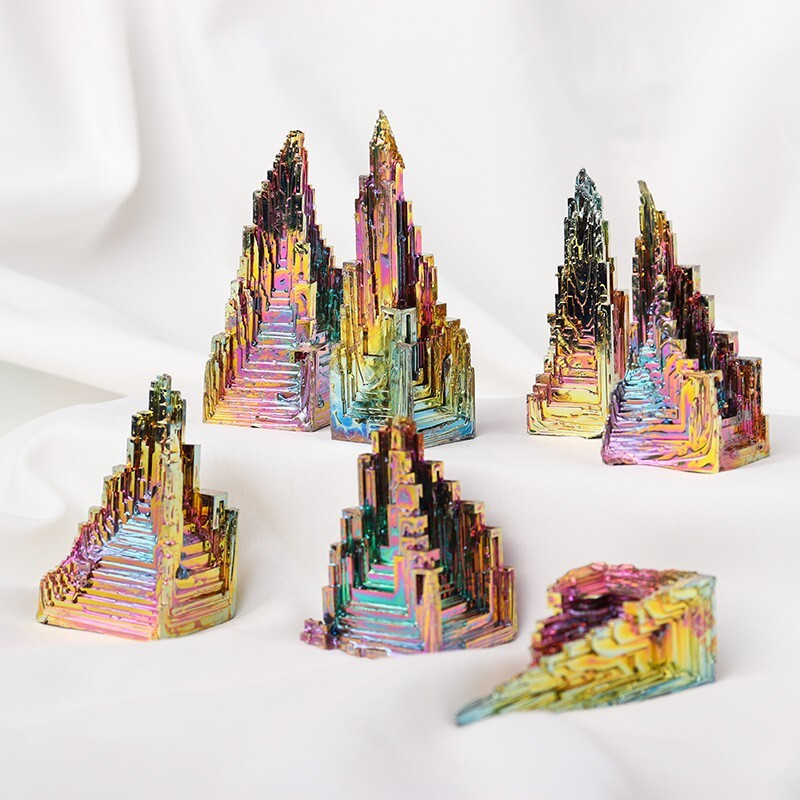 Natural Aura Rainbow Bismuth Titanium Quartz Crystals Raw Mineral Specimen Decor