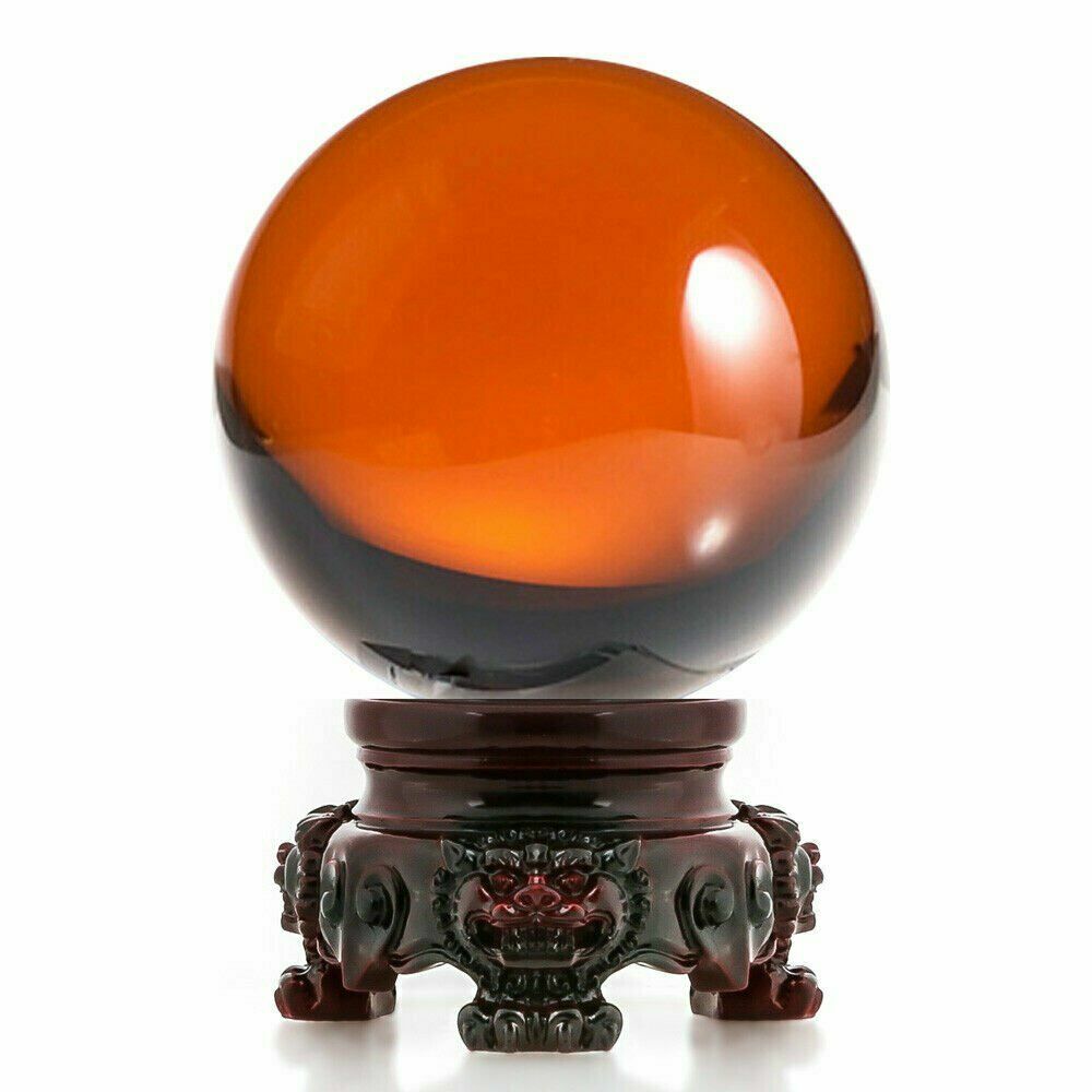Crystal Ball 3″ diameter for Feng Shui, Meditation, Decor, with Red Lion Stand