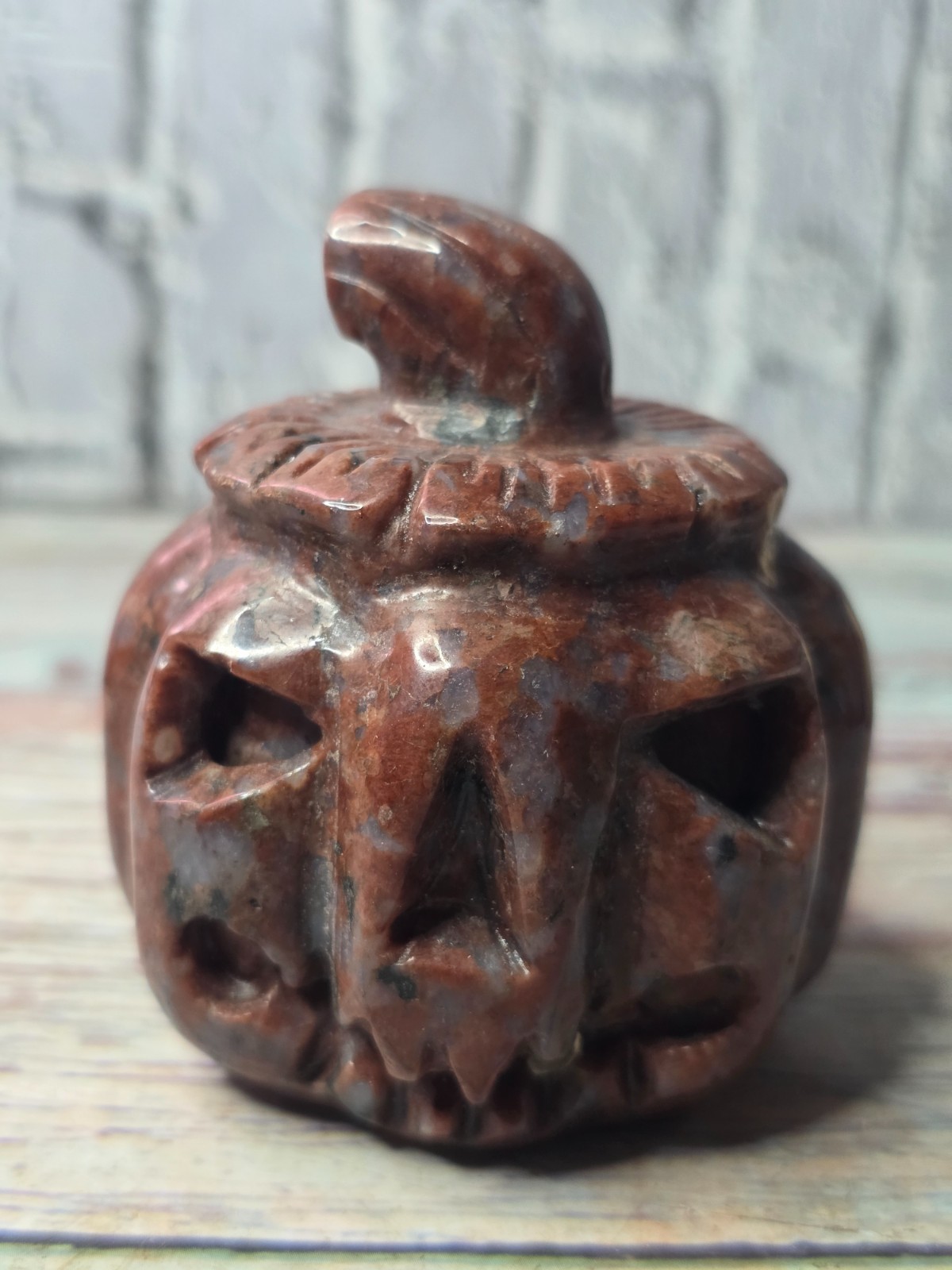 2-Piece Crystal Halloween Set Carved Red Jasper Jack-O’-Lantern & Geode Spider